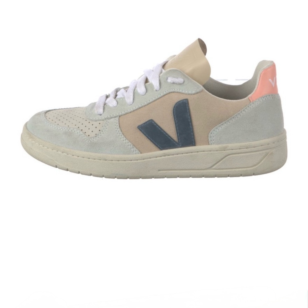 Veja Beige and Coral Sneakers with Blue Logo